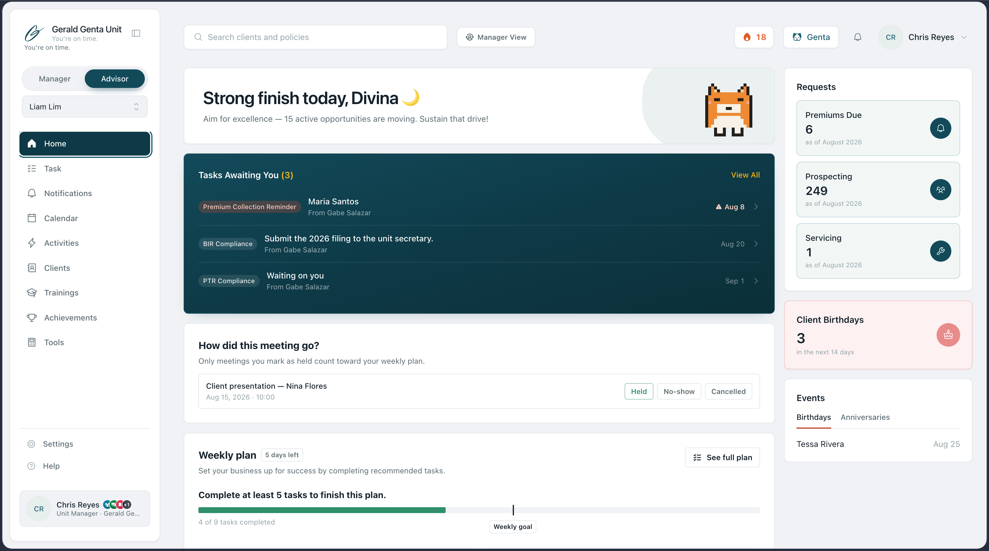 Advisor home