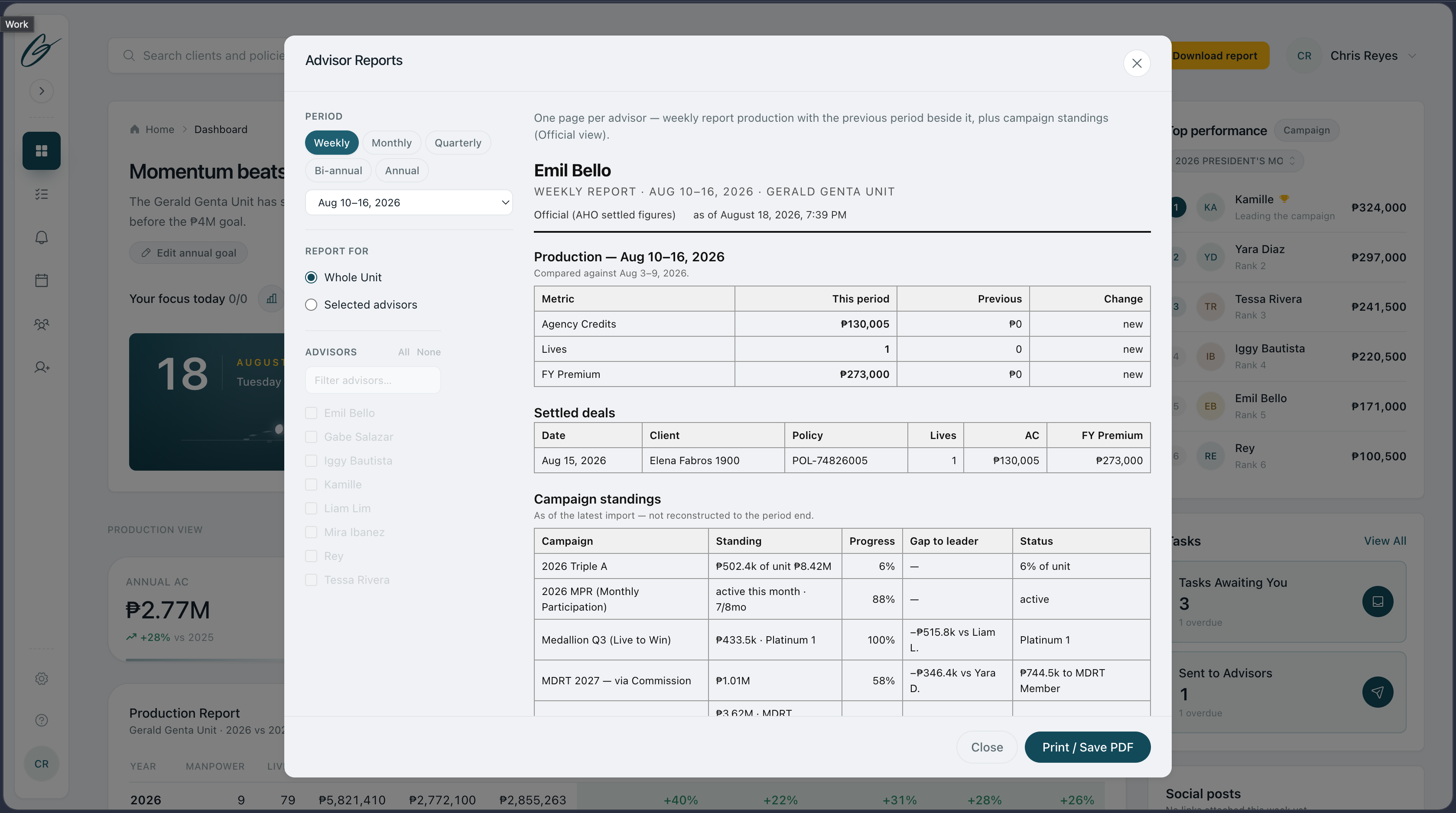 Advisor reports