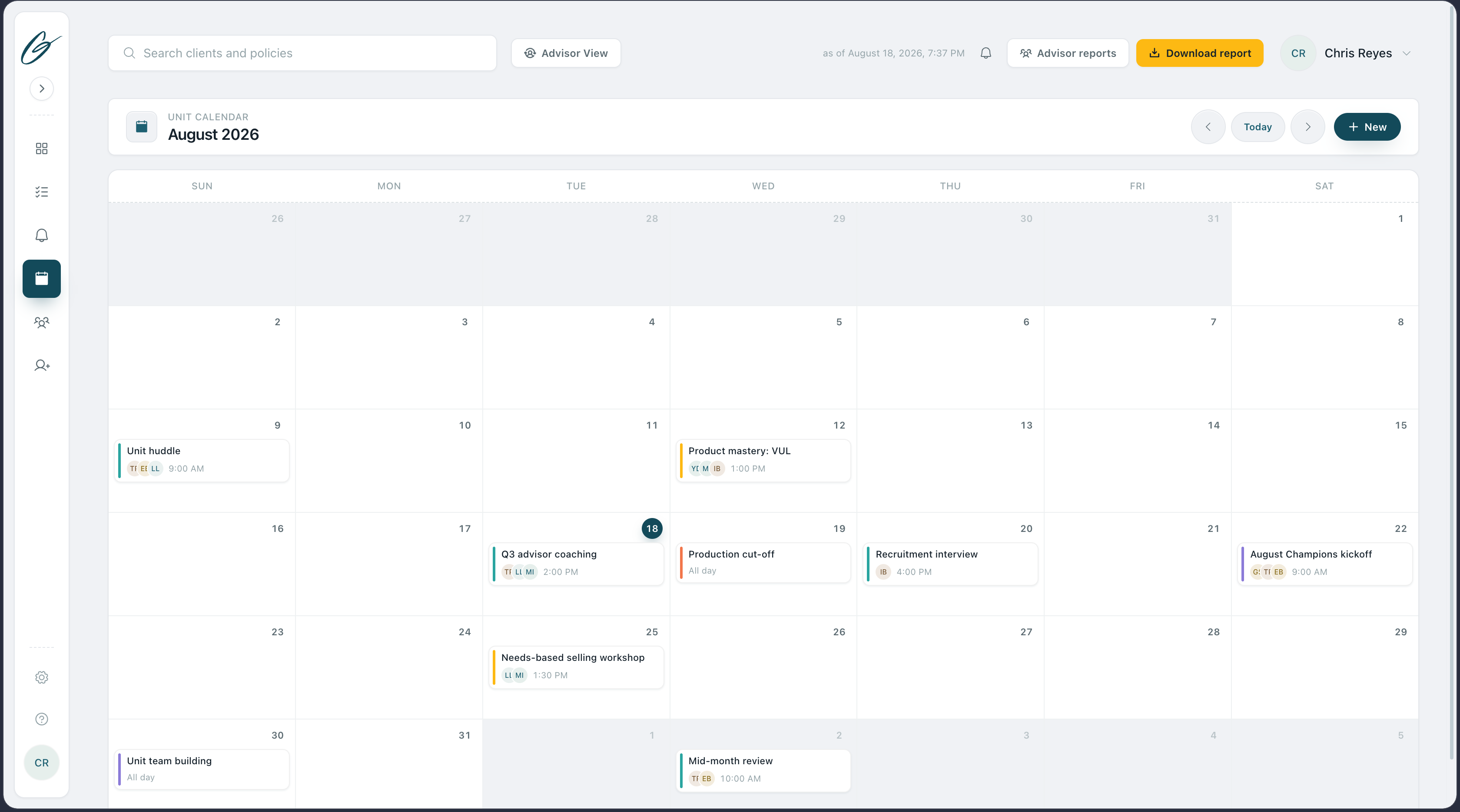 Unit calendar