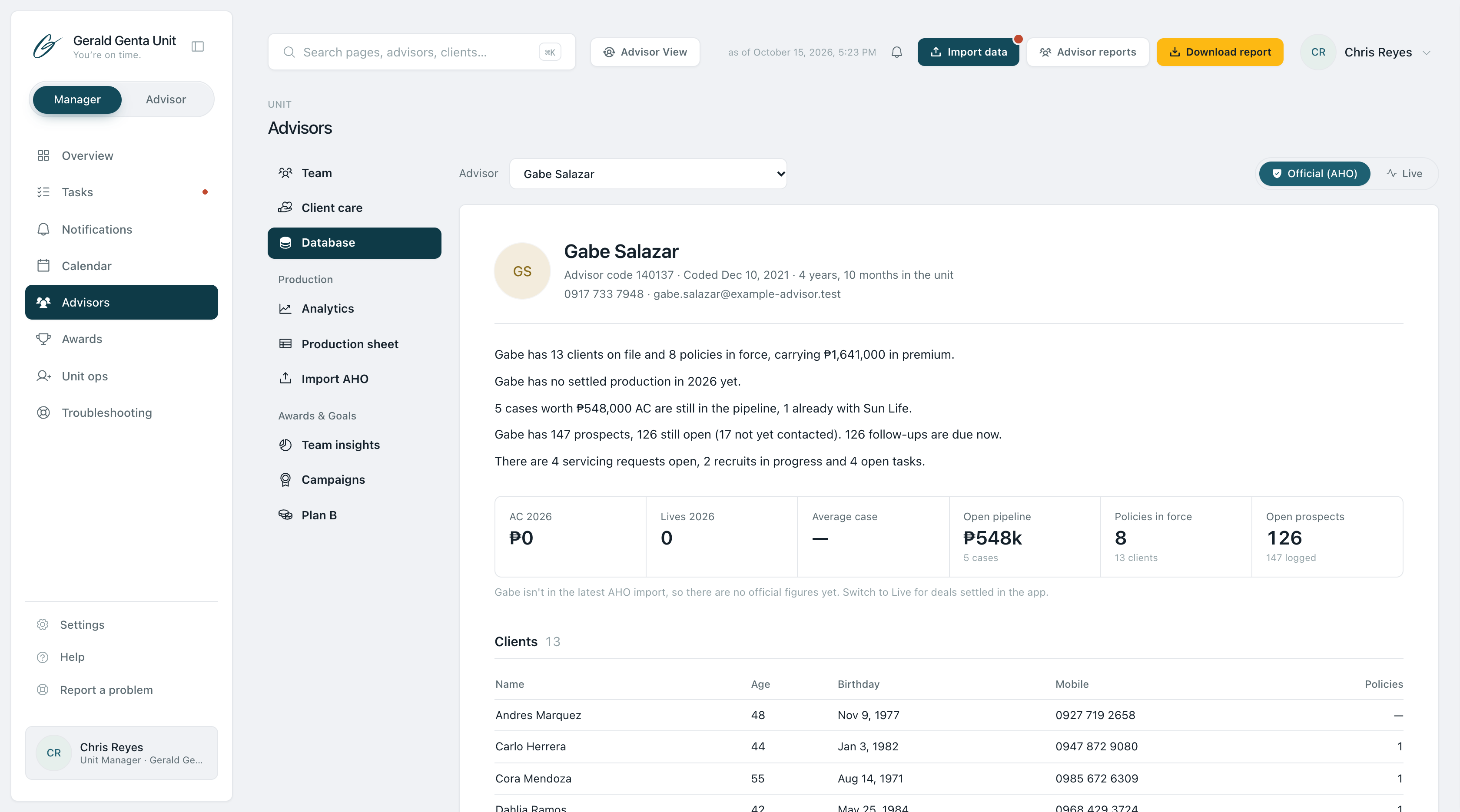 Advisor database