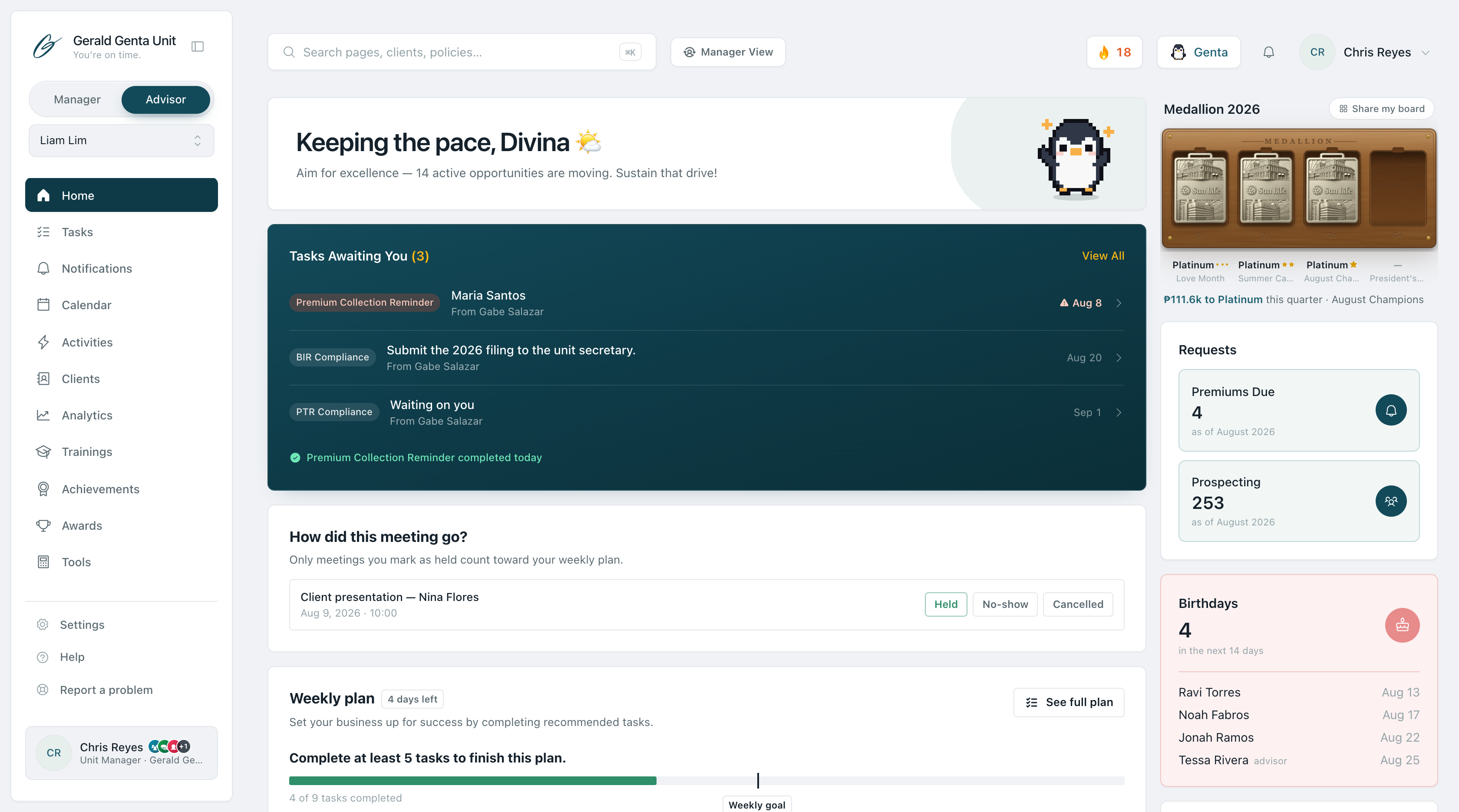 Advisor home