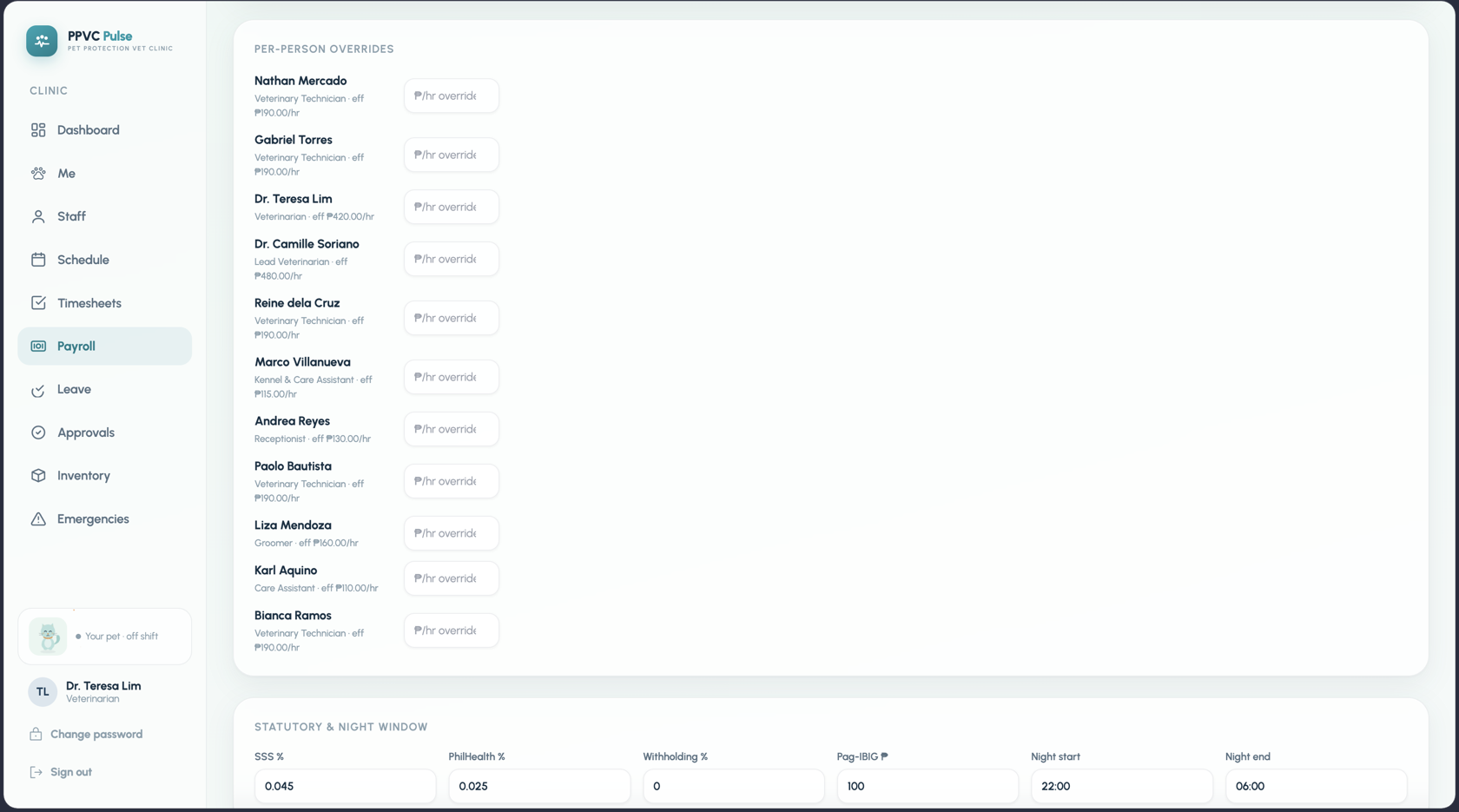 Per-person overrides